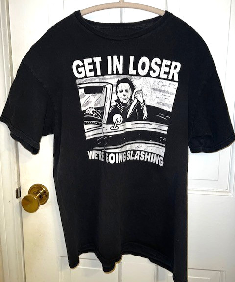 HALLOWEEN “GET IN WE’RE GOING SLASHING” MICHAEL MYERS MENS SMALL BLACK T SHIRT