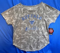 NWT ladies SML Univ. at Buffalo (NY) Bulls crew gray cotton/poly/rayon tee