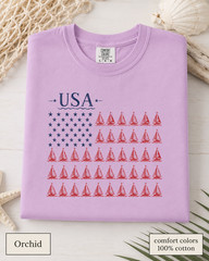 USA Sailboat Flag Comfort Colors Tee, Patriotic Coastal Fourth of July Shirt