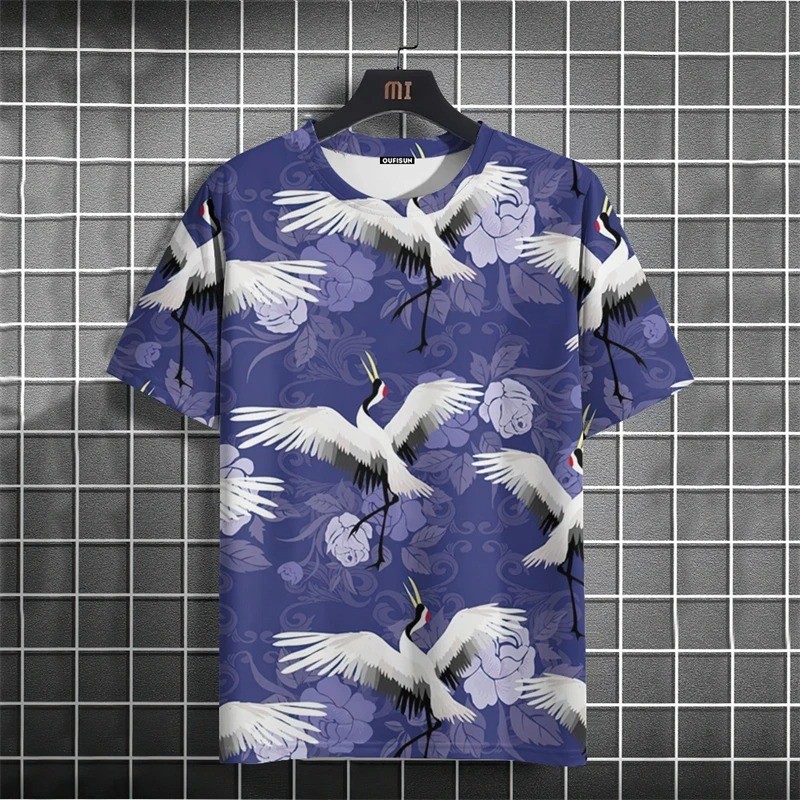 Men Graphic T-Shirt Japanese Style 3D Print Short Sleeve Loose Summer Tee
