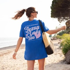 Jesus Loves You Pink Hearts Beach Shirt, Oversized Christian T-Shirt