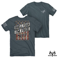 Buck Wear Shell Yeah Freedom T-Shirt (M)- Indigo Blue