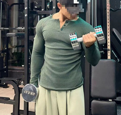 Spring Men Fitness Big Henry Collar Sports T-Shirt Breathable Athletic Tee