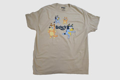 Bluey Mens Bluey Cartoon Family Dancing Graphic Beige Shirt New S-2XL