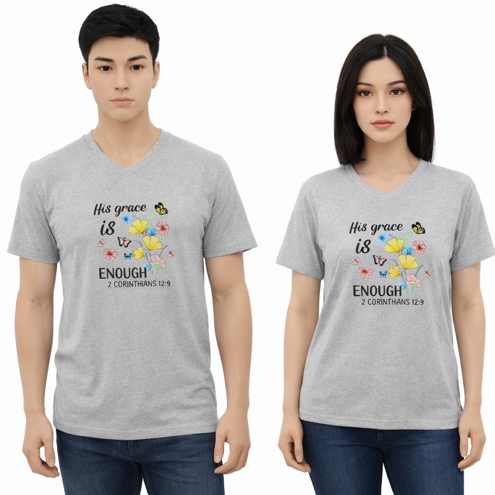 Cyberwear Spiritual T-Shirt Soft Gray “His Grace Is Enough” 2 Corinthians 12:9