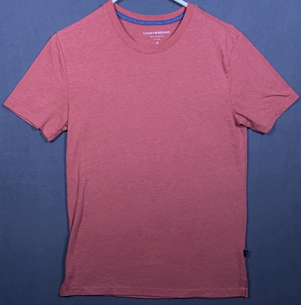 Lucky Brand T-Shirt Men’s Small Coral Slip Hem Short Sleeve Crewneck Pullover