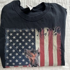 Fruit of the Loom Flag & Doberman Pinscher Shirt Mens Med Graphic Patriotic