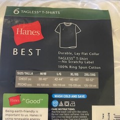 Hanes Best Tagless T-Shirt Lay-Flat Collar Tagless Cool Comfort White 6 Ct 2XL