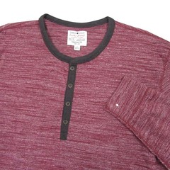 Lucky Brand Mens Henley T Shirt L Red Heathered Stretch Cotton Long Sleeve
