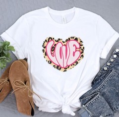 Love Shirt Leopard Pattern T-Shirt Valentines Day Tee Gift for her