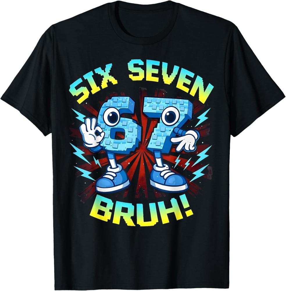 Funny Six Seven Bruh 67 Brainrot Meme Gifts for Boys Kids T-Shirt