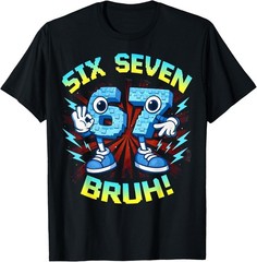 Funny Six Seven Bruh 67 Brainrot Meme Gifts for Boys Kids T-Shirt