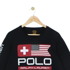 Ralph Lauren T-Shirt Mens Size L Black Graphic Flag Custom Slim Fit