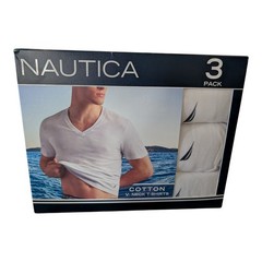 Nautica Mens 3 Pack Cotton V Neck Tshirts MEDIUM NEW