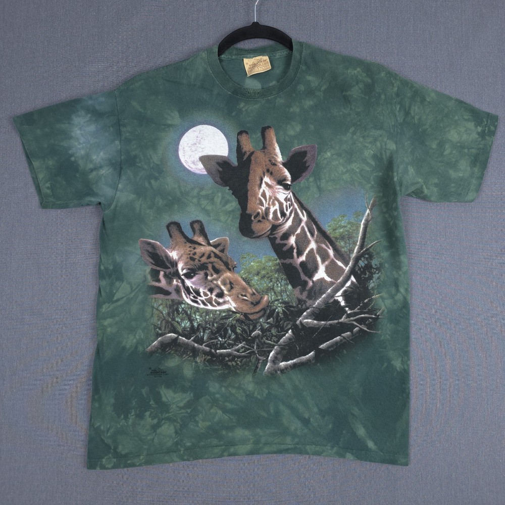 Vintage The Mountain Giraffe Shirt Size XL Green Tie Dye Anthony Casey 1999 USA