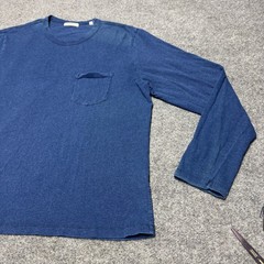 Buck Mason Long Sleeve Pocket Indigo Blue 00% Cotton Crew Neck Men XL BM11137