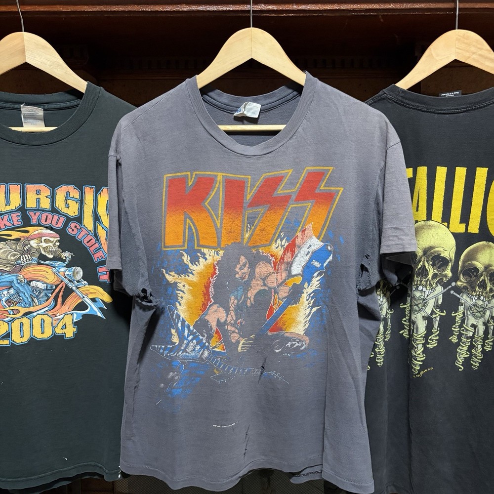 vintage 90s faded thrashed kiss band rock single stitch tee xl