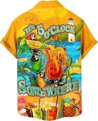 Its 5 Oclock Somewhere Hawaiian Shirt Men Funny Parrot Cocktail Yellow Button Up