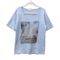 ABAHOUSE Ecru U-Neck T-Shirt Men’s Short Sleeve Blue Gray Print