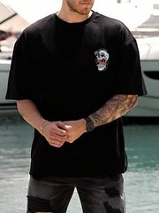 Men’s Summer Casual Letter & Skeleton Print Round Neck Short Sleeve T-Shirt