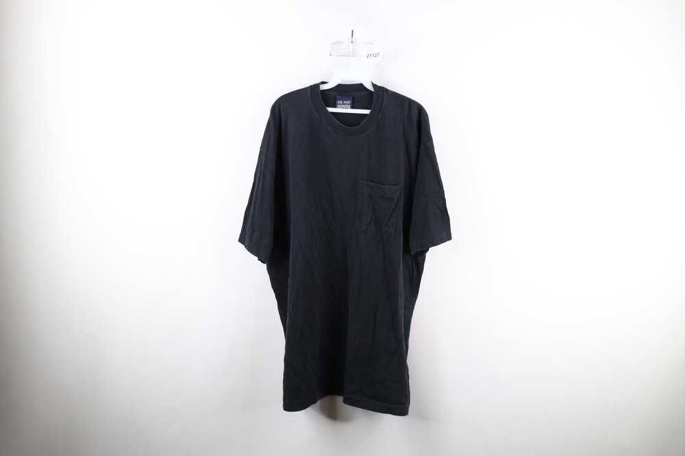 Vintage 90s Streetwear Mens 2XL Faded Blank Pocket T-Shirt Black Cotton USA