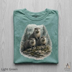 Otter Family Shirt Vintage Forest Wildlife Nature Pine Adventure Unisex Tee