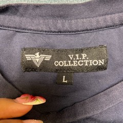 V.I.P. Collection T Shirt Mens Large Navy Blue Stretch Crew Neck Short Sleeve