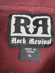 Rock Revival XL Burgandy Black Silver Contrast Logo Print Shoulder Panel T-Shirt