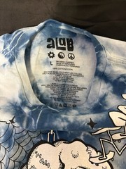 A-Lab Tie Dye Graphic T-Shirt Size L Blue White Skull Flowers Pure Joy NWOT