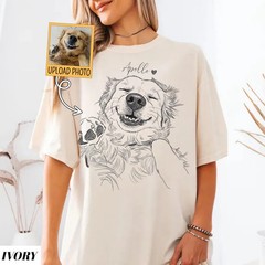Custom Dog Portrait Photo Comfort Tee Personalized Pet Memorial Gift Shirt