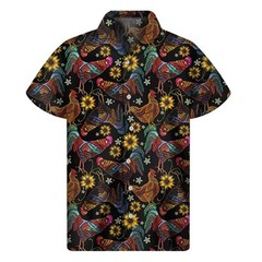 Mens Button Down Shirts Chicken Cockerel Printed Hawaiian Top Summer Gift Shirt