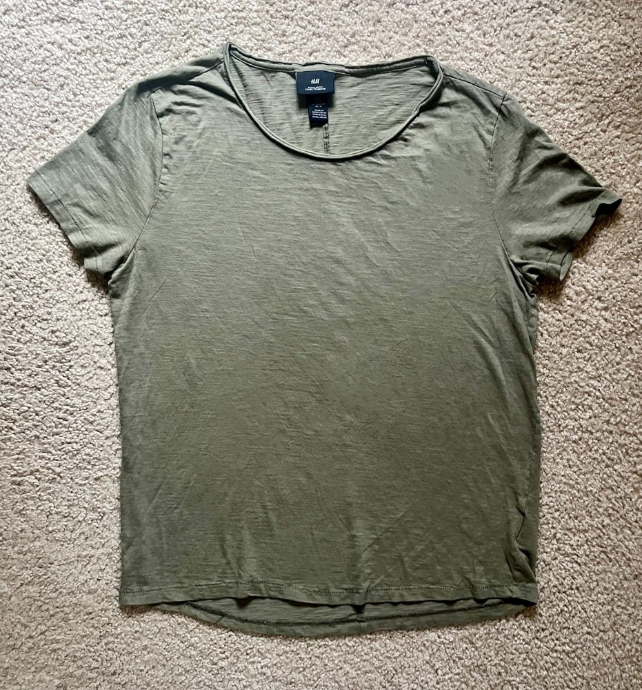 H&M Regular Fit Olive Green Short Sleeve Slub T-Shirt Size M Classic Flowy Tee