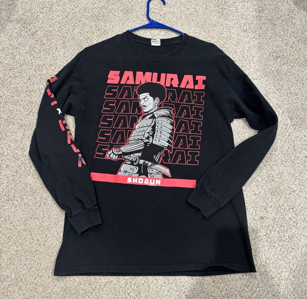 Gildan CoryxKenshin Samurai Shogun Long Sleeve Graphic Tee Black Size M