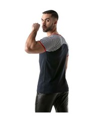 ”TOF PARIS” T-Shirt Half-Striped Cotton Jersay Casual Modern Style Red 22