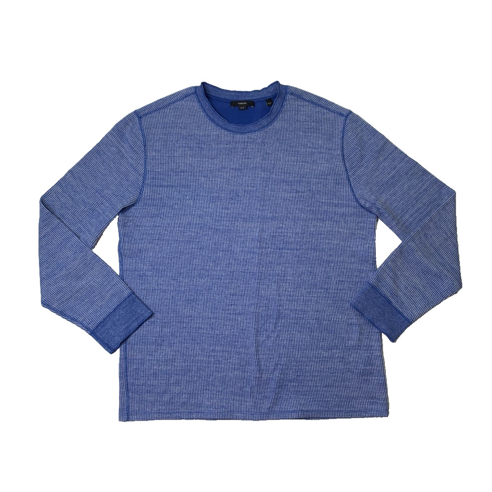 Vince Shirt Mens XL Extra Large Blue Cotton Blend Thermal Long Sleeve Crew Neck