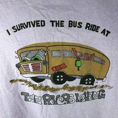 VTG I SURVIVED THE BUS RIDE TWIN RIVERS LANDING SHIRT LARGE FITS SMALLER USA