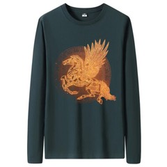 New Fashion Horse Wing Rhinestone Diamond Long Sleeve Luxury Men Trend T-Shirt