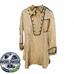 Native American Buckskin Leather War Shirt Beaded Fringe Western Mountain Man