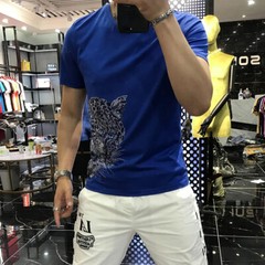 New Fashion Trend Leopard Hot Drilling Rhinestones Summer Luxury Men T-Shirt