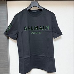 Balmain Men’s Logo T-Shirt Black Green Foil Velour
