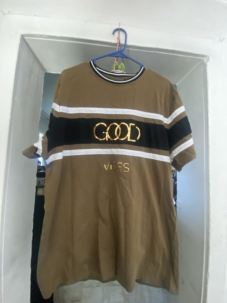WEIV Striped Logo Good Vibes Men’s T-Shirt XXL Brown Black White