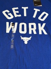 NEW UA Project Rock – Get To Work Blue Brahma Bull Under Armour T-Shirt Small