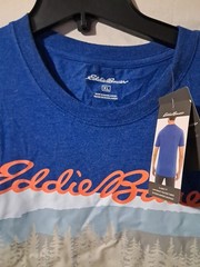 Eddie Bauer T Shirt Men’ XL Blue Mountain Logo Graphic Tee Hiker Outdoors Preppy