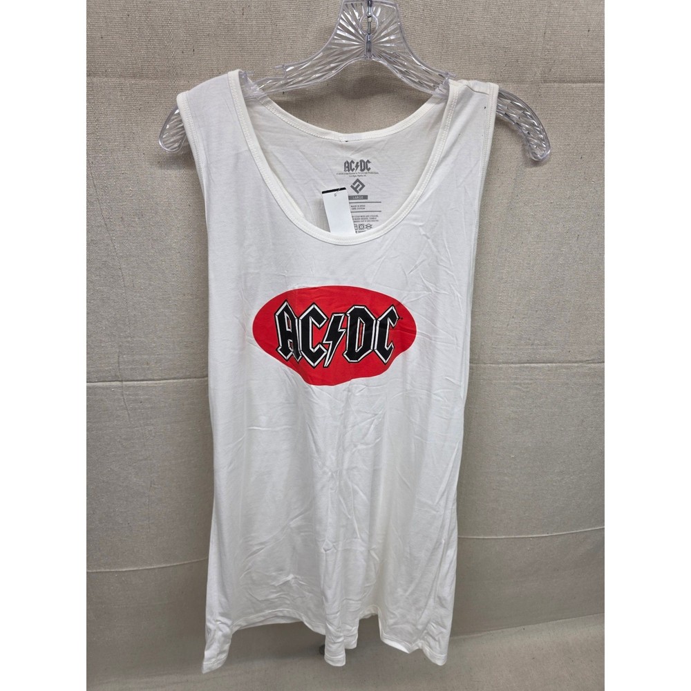 AC/DC Mens Graphic Tank Top White Red Logo Racerback Cotton Size Large NWT