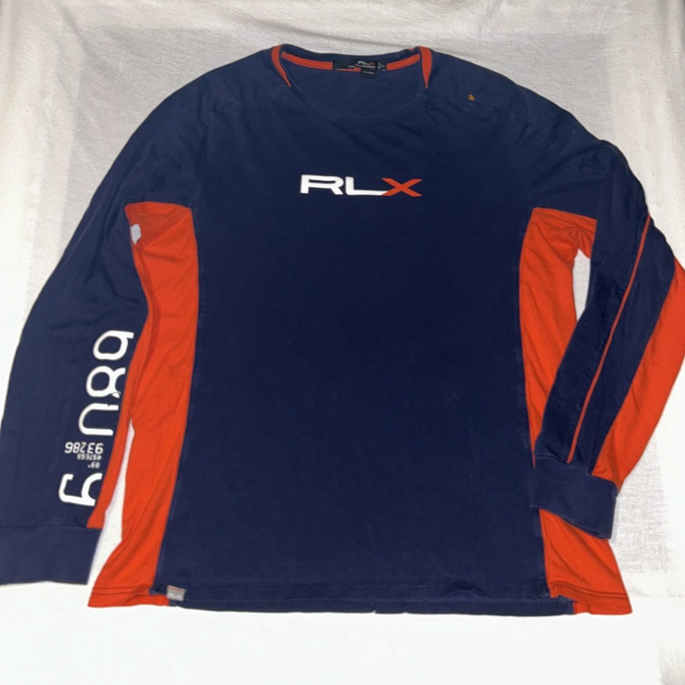 RLX Ralph Lauren Shirt Mens Size Large Blue Orange Long Sleeve Y2K 100% Cotton