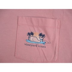 Vineyard Vines Mens XL Pink Surfboard Whale Graphic Pocket T-Shirt Short Sleeve