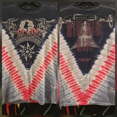 Vintage AC/DC Black Ice Pleated V Tie Dye Official 2008 Tour Concert Shirt Sz L