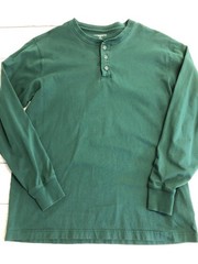 Lands’ End Henley Shirt Mens Medium Green Super-T Long Sleeve Tagless Tee