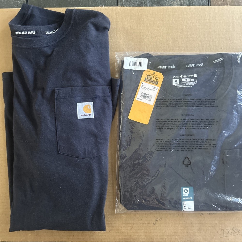 2 Pc 1 New NWT Carhartt T-Shirt Men’s XLT Navy Blue Force Pocket Relaxed Fit