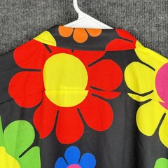 Hardaddy Mens 2XL Black Multi Color Retro Flower Power Camp Shirt Short Sleeve